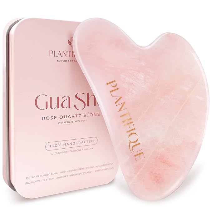 PLANTIFIQUE Rose Quartz Gua Sha Tool – Anti-Aging Face Massager & Jawline Shaper for Skincare Routine – Facial Massage & Skin Care Gift
