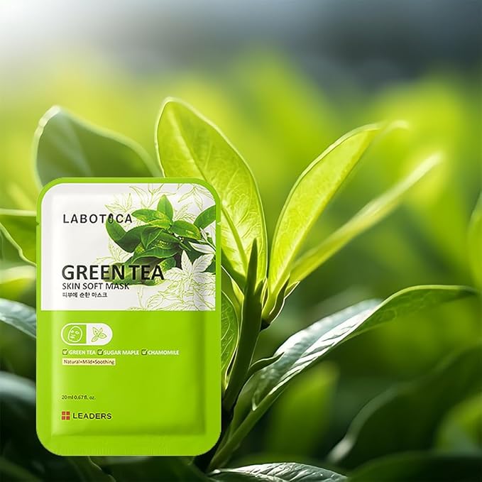 Green Tea Skin Soft Mask - Natural Fermented Facial Sheet for Acne Control, Sebum Regulation, and Redness Relief - Harmonizing Skincare for Oil/Moisture Balance (10 Sheets)