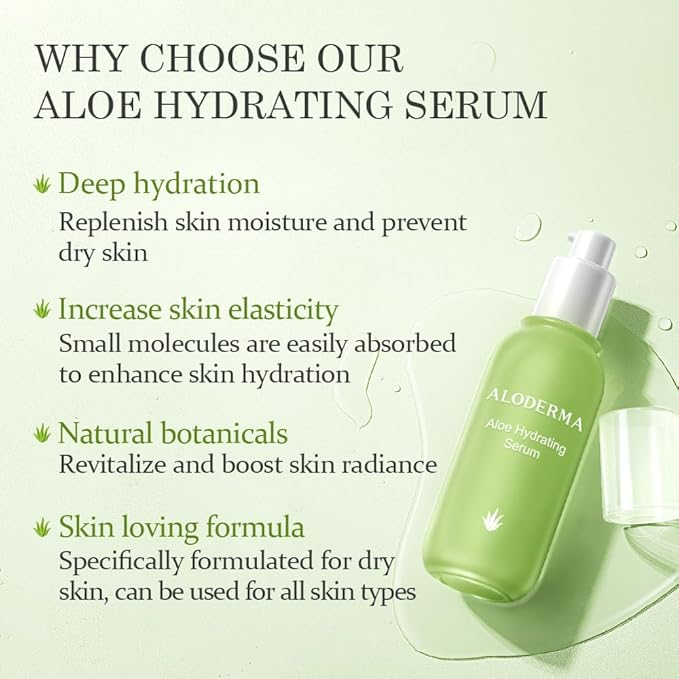 Aloderma Hydrating Aloe Face Serum Made with 69% Organic Aloe Vera - Deep Moisturizing Lightweight Aloe Vera Facial Serum with Hyaluronic Acid for Flawless Skin - Nourishing Serum for Face - 1.7oz