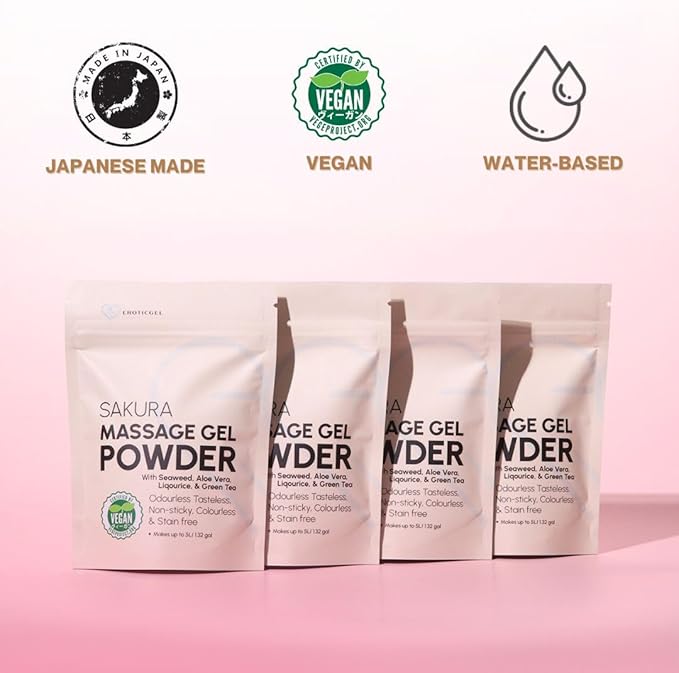 Japanese Nuru Massage Gel Powder 50g - Sakura Edition | Resealable Sachet | Aloe Vera, Seaweed, Liquorice, & Green Tea | Made in Japan | Odorless, Tasteless, Stain-Free | Makes Up to 1.32 Gal of Gel