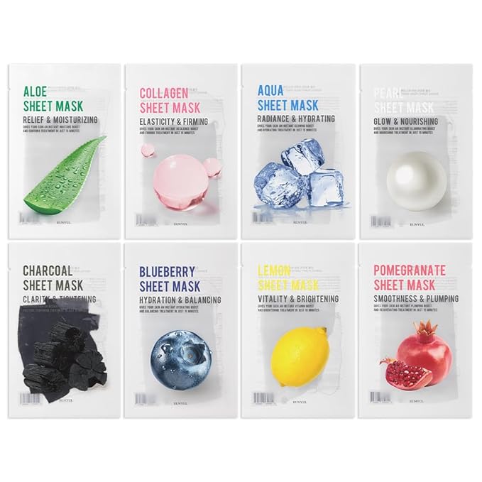 EUNYUL Purity Korean Collagen Face Mask for Skincare 8 Types x 1 Set Hydrating and Nourishing
