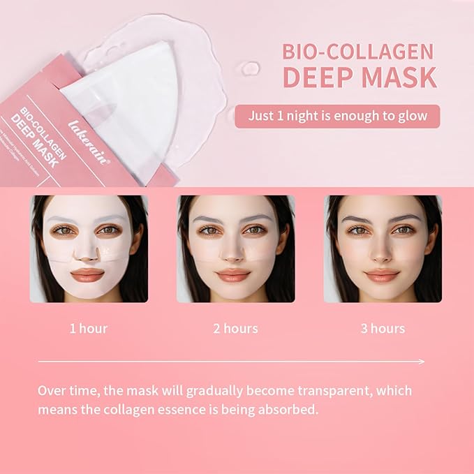NICEFACE Bio-Collagen Deep Hydrating Face Mask with Hyaluronic Acid - Overnight Hydrogel Mask for Firming, Elasticity & Pore Minimizing - Korean Skincare Facial Treatment, 34g x4ea