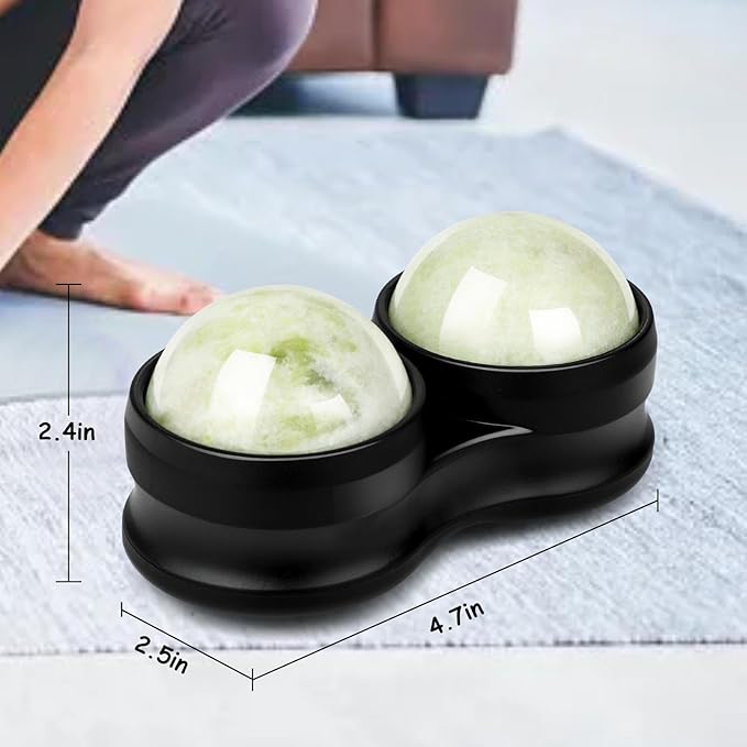 Jade Eye Mask&Weighted Roller Massage Ball - Double Ball Massage Tool for Reliefs Muscle Pain