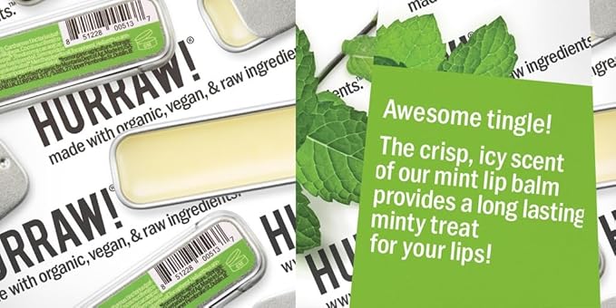 Hurraw! Coconut, Mint, Vanilla Lip Balm Slim Slider Tins, 3 Pack Bundle: Organic, Certified Vegan, Cruelty and Gluten Free. Non-GMO, All Natural Ingredients. Bee, Shea, Soy and Palm Free. Made in USA