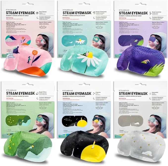 Epielle Steam Eye Mask Pack of 6 for Dry Eyes and Puffiness Helping Sleep with Melatonin Steam Moisture Self Inflate Heated from Korea