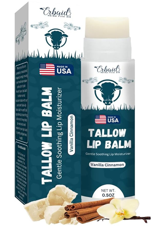 Beef Tallow Lip Balm – Natural Tallow Beeswax Chapstick – Hydrating Moisturizer Grass Fed Bison Tallow Balm Lip Care – Soothes Chapped, Dry Lips, Sensitive Skin – Long Lasting & Vitamin Rich USA-Made