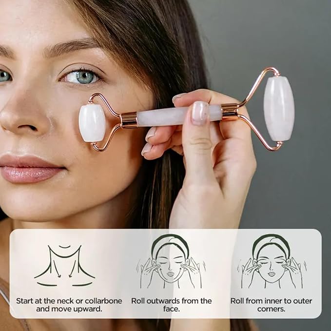 Gua Sha and Jade Roller Set for Facial Massage – Skin Care Tools to Reduce Puffiness and Redness, Perfect Self-Care Gift for Men and Women (White)