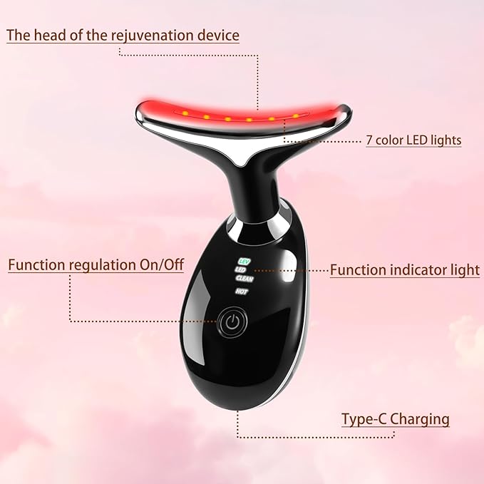 7-in-1 True Beauty Glow Facial Massager, Multifunctional Electric Red Light Therapy for Women (Black)
