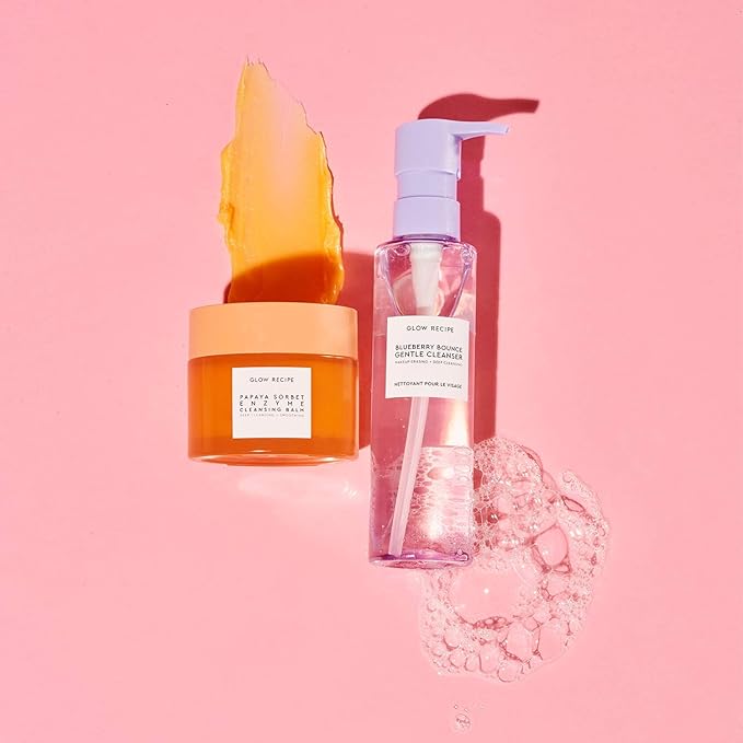 Glow Recipe Double Cleansing Kit for Glowing Skin - Includes Exfoliating Papaya Sorbet Enzyme Cleansing Balm + Mini Blueberry Bounce Gentle Face Cleanser - 2-Piece Facial Skincare Kit