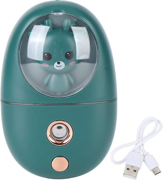 Facial Mist Sprayer, Cute Animal Mini Face Steamer Portable Facial Mist Sprayer Facial Steamer for Travelling 35ml 500mah (Green)