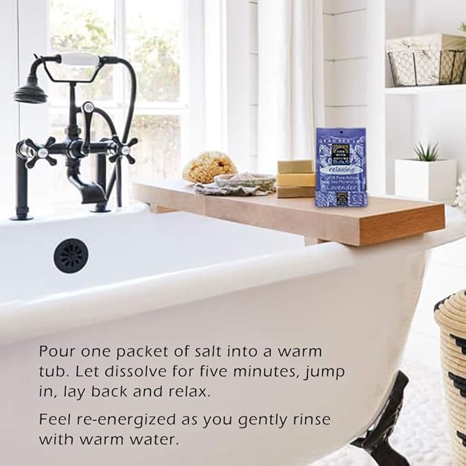 100% Pure Dead Sea Mineral Bath Salt Fragrance Free 6 Pack 2.5 oz Single Use Packets with Magnesium, Sulfur and 21 Essential Minerals. All Skin Types, Problem Skin. Natural, Therapeutic.