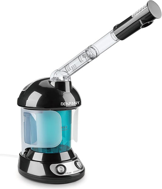 Facial Steamer - DENFANY Nano Ionic Face Steamer with Extendable 360° Rotating Arm - Portable Facial Steamer for Personal Care at Home or Salo (Black)