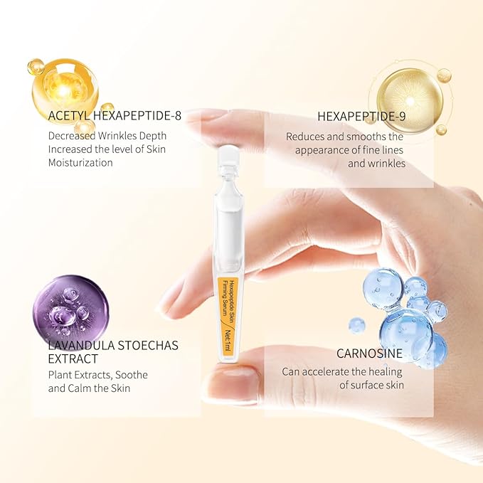 Firming Skin Serum with Acetyl Hexapeptide-8, Hexapeptide-9, Carnosine - Moisturizing, Hydrating and Antioxidant for Fine Lines, 15 Pcs/Box Ampoules