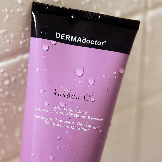 DERMAdoctor Kakadu C Dermatologist Formulated Vitamin C Brightening Daily 3 in 1, Exfoliating Face Wash, Toner, Make up Remover, Hydrating Facial Cleanser for Uneven, Dull Skin, Travel Size - 2.37 oz