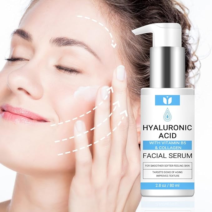 Hyaluronic Acid Serum for Face with Collagen & Vitamin B5, Hydrating, Plumping, Anti-Aging Serum for Wrinkles & Fine Lines, Locks in Moisture, All Skin Types, Hylunaric Acid Serum 2.8oz (2.8 oz, 80ml)