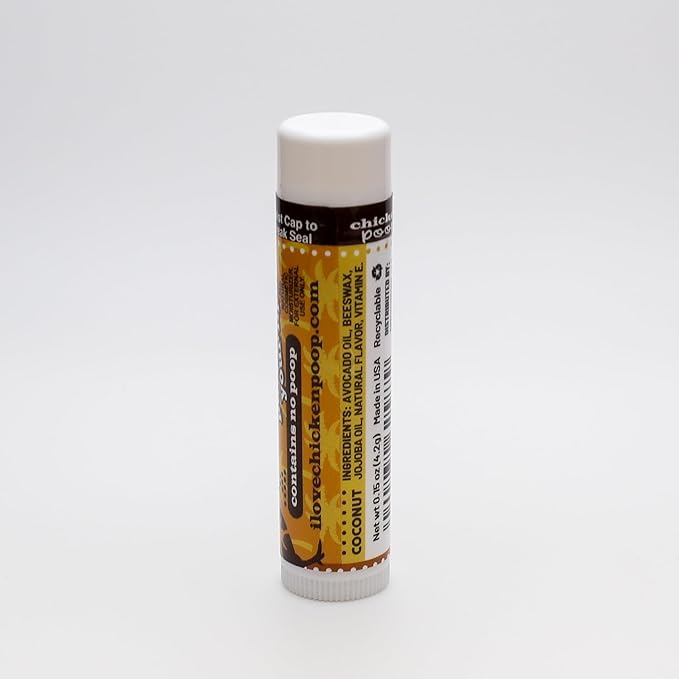 Chicken Poop Lip Balm Simone Chickenbone Coconut 100% Natural Moisturizer for Dry Chapped Lips, 0.15 oz (Pack of 4)