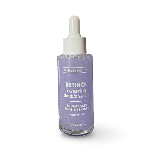 Global Beauty Care Retinol Renewing Double Serum with Peptides, 1.7 Fl Oz, Refines Skin Tone and Texture, Paraben-Free