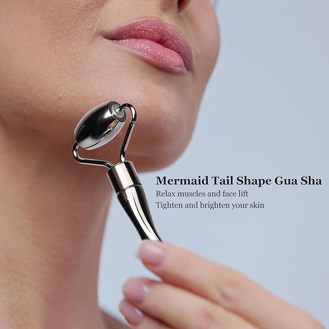 Stainless Steel Face Roller,2-in-1 Facial Roller and Guasha Tool for Face,Cooling Metal Roller for Redness Reducing,Skin Care