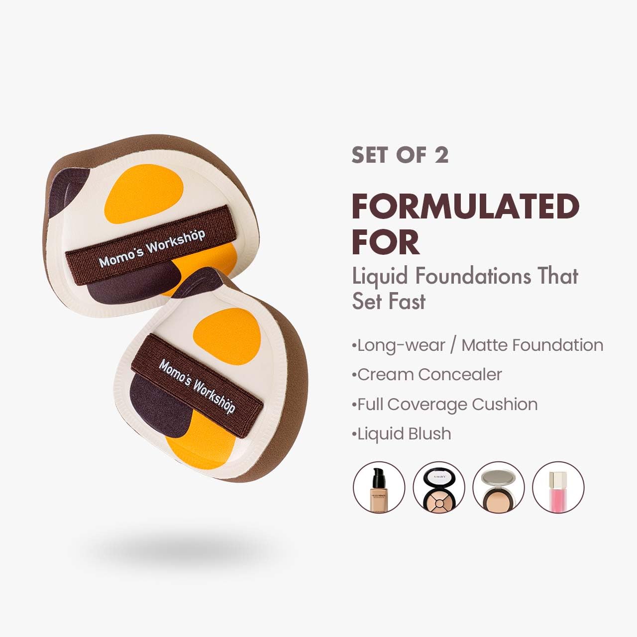 Tricolor Cat Puffs, Makeup Sponges Set, Dry&Wet Dual-Use Foundation Sponge, Expands 1.3x When Wet for Cream Foundation/Liquid Blush/Highlighter,2pcs Puffs & Storage Case