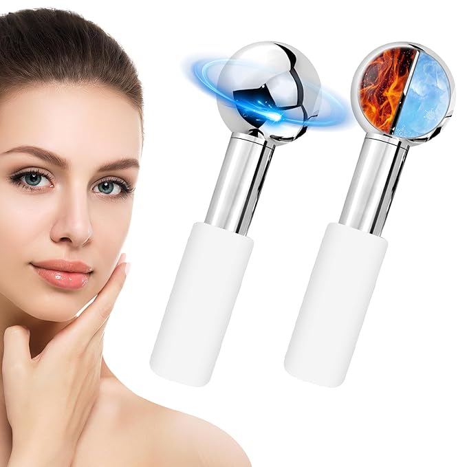 CGBE 360 Rotating Ice Globes for Face, Food-Grade Stainless Steel Facial Globes for Cryo Therapy, Smaller Ice Globes for Facials Reduce Wrinkles & Swelling - White