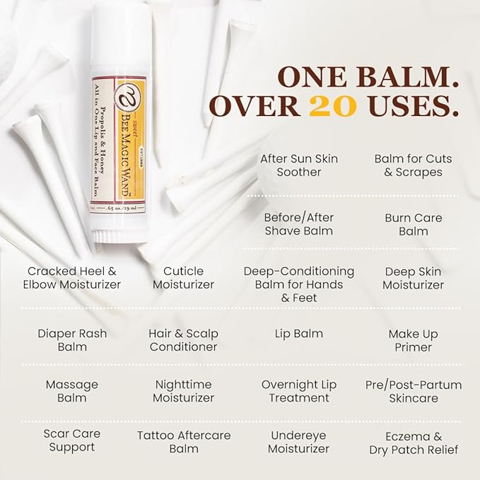 Sweet Bee Naturals Magic Wand - Certified Organic Lip and Face Moisturizing Wand - Natural Chapstick and Balm Stick for Dry Skin and Lips, Non Petroleum Jelly for All Ages and Skin Types, Pack of 3