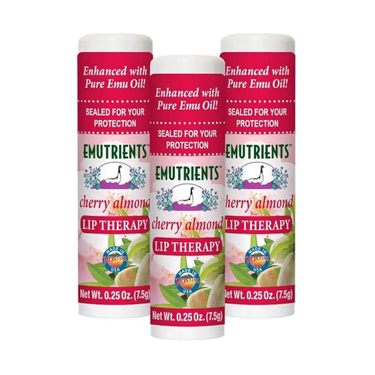 Montana Emu Ranch - Lip Therapy Lip Balm - 0.25 Ounce - Cherry Almond Flavor - 3 Pack - Made with Pure Emu Oil