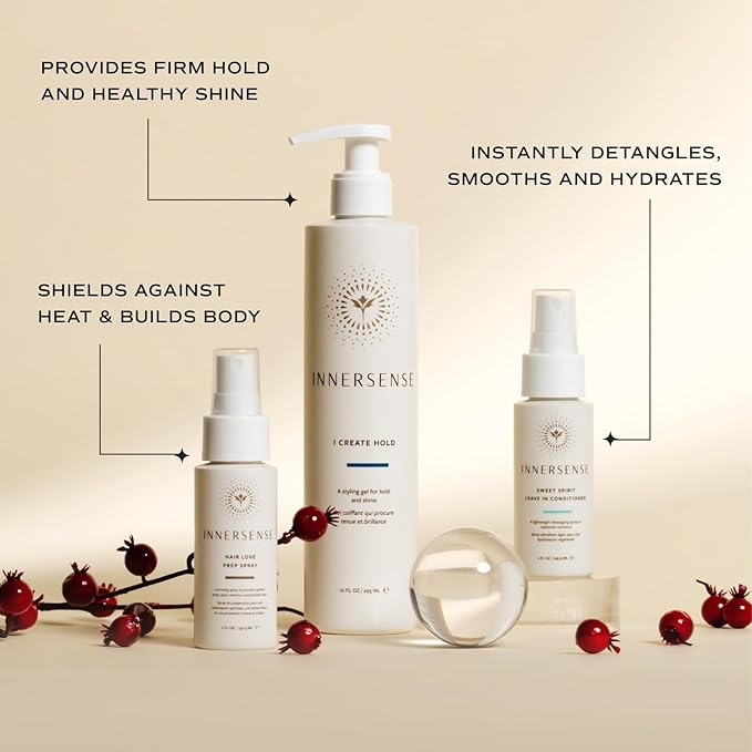 INNERSENSE Organic Beauty - Sleek Stylers Set | I Create Hold, Sweet Spirit Leave-In Conditioner, Hair Love Prep Spray | Non-Toxic, Cruelty-Free, Clean Haircare (3 piece set)
