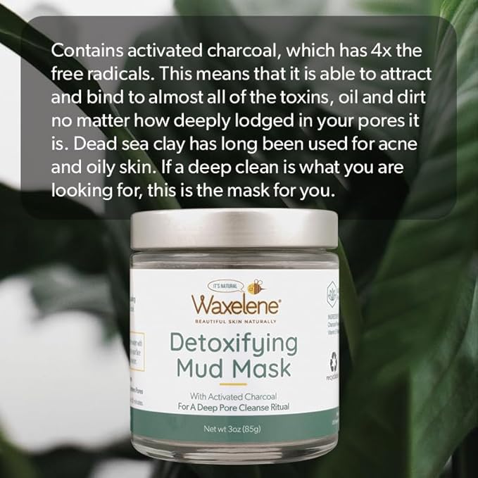 Waxelene Detoxifying Mud Mask Dry Blend - Deep Pore Cleanse Ritual Eczema Acne Oily Sensitive Skin Activated Charcoal Bentonite Dead Sea Clay