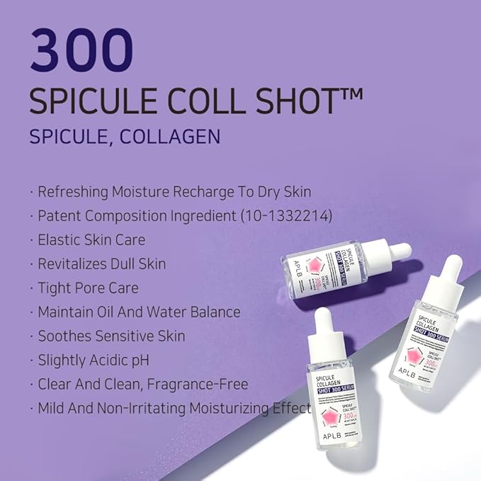 APLB Spicule Collagen Shot 300 Serum | SPICULE COLL SHOT™ 300 1.35 FL.OZ/Korean Skincare, Gentle Exfoliation, Elasticity Care, Long lasting hydration, Revitalize for gentle and improve skin texture