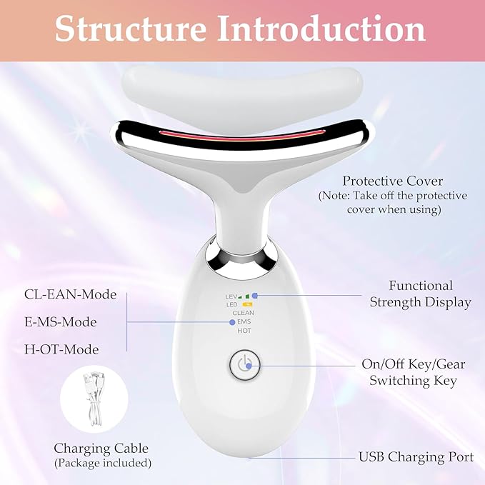 Face and Neck Massager Tool, 7 Colors LED Womens Skin Care Facial Massager for Skin Rejuvenation, Lifting, Toning, Glow Boost