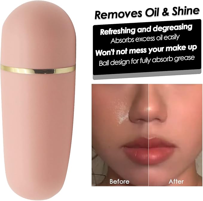 Oil-Absorbing Volcanic Face Roller, with Replaceable Stone Balls & EVA Carry Case, Reusable Facial Skincare Tool for At-Home or On-the-Go Massage, Instant Results Remove Excess Shiny