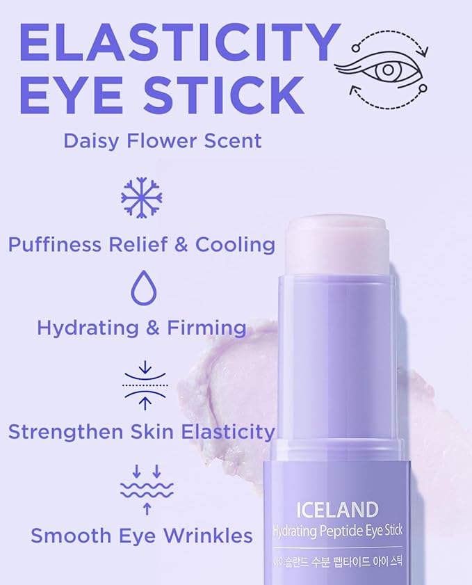 THESAEM Iceland Hydrating Peptide Eye Stick 0.24oz - Elasticity, Cooling, Moisturizing Eye Balm for Loose Skin – Under Eye Treatment - Balm to Smooth Skin Texture - Daisy Flower Scent