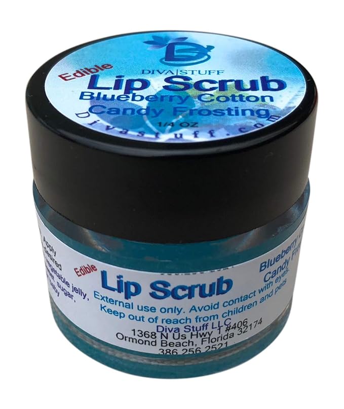 Diva Stuff Ultra Hydrating Lip Scrub for Soft Lips, Gentle Exfoliation, Moisturizer & Conditioner, Blueberry Cotton Candy Frosting – ¼ oz (Made in the USA)
