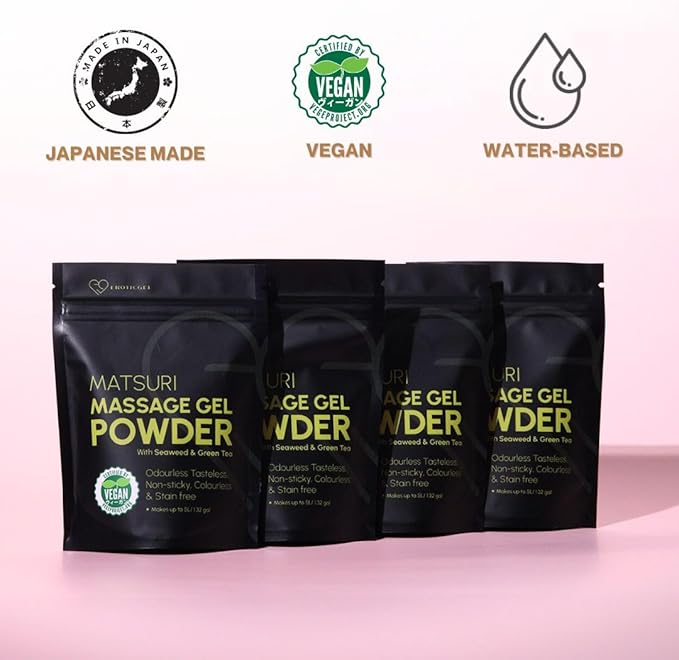 Japanese Nuru Massage Gel Powder 50g - Matsuri Edition | Resealable Sachet | Seaweed & Green Tea | Made in Japan | Slippery, Odorless, Tasteless, and Stain-Free | Makes Up to 1.32 Gallons of Gel