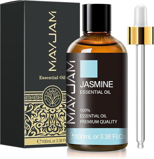 Jasmine Essential Oil with Glass Dropper, MAYJAM Pure Essential Oils for Diffusers for Home, Jasmine Oil for Soap Making, Candle Making, 3.38FL.OZ