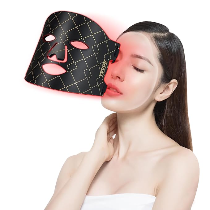 VEVOR Red Light Face Mask, LED Face Mask with 3 Wavelengths and 3 Intensity Levels, Soft Silicone Facial Skin Care Device for Skin Health, Anti Aging Wrinkles, Portable for Travel and Home Use