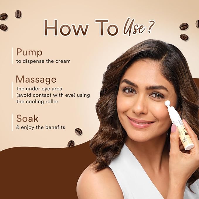 Under Eye Cream For Dark Circles for Women & Men | Fine Lines & Puffy Eyes With Cooling Massage Roller | 15g | With Coffee Oil, Multi-Peptides, Niacinamide, & Vitamin E