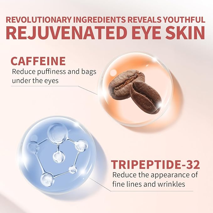 Anti-Aging Caffeine Eye Cream with Metallic Applicator, Eyebag Remover, Under Eye Cream Skin Care Anti-Wrinkles, Fine Lines, Dark Circles, 0.6 OZ