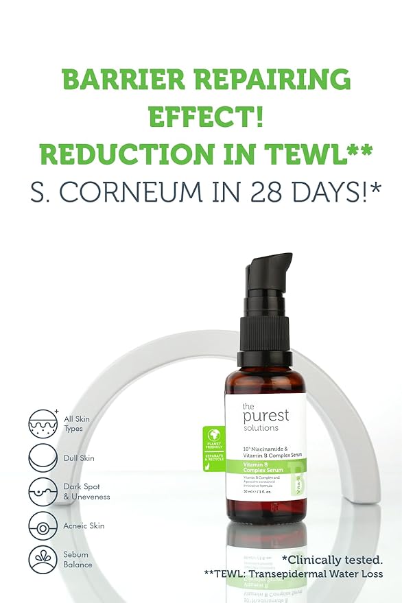 The Purest Solutions Vitamin B Complex Serum (Niacinamide 10% + Vitamin B Complex) - Anti-Sensitization, Anti-Redness, Restorative - Vegan | Cruelty Free | Eco Friendly (1 fl. oz)