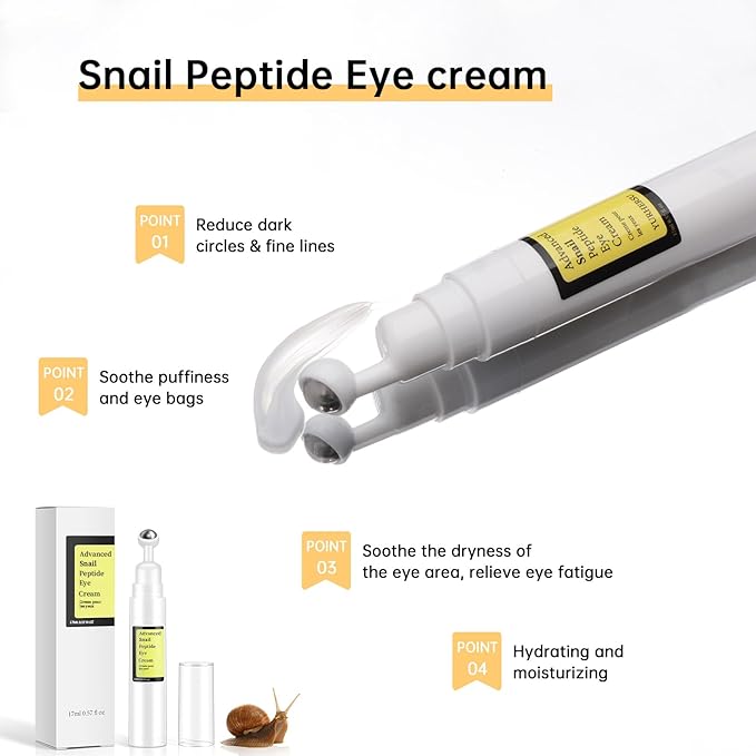 Snail Peptide Eye Cream For Moisturizing, 2 Pcs Snail Mucin Eye Cream With Niacinamide, Hyaluronic Acid For Dark Circles, Puffiness and Fine Lines, 34 ML.
