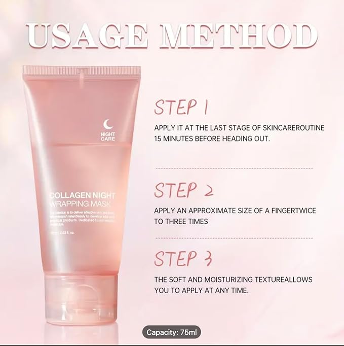 Collagen Night Wrapping Mask, 2.53 fl oz, with Applicator Brush, Pink