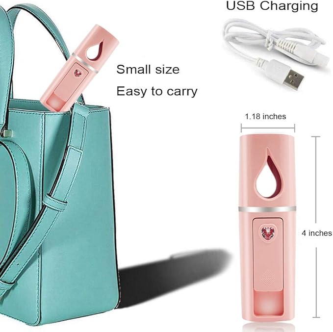 Portable Nano Facial Mister Mini Facial Steamer Atomization Eyelash Extensions with Mirror & 20ml Visual Water Tank (Pink)