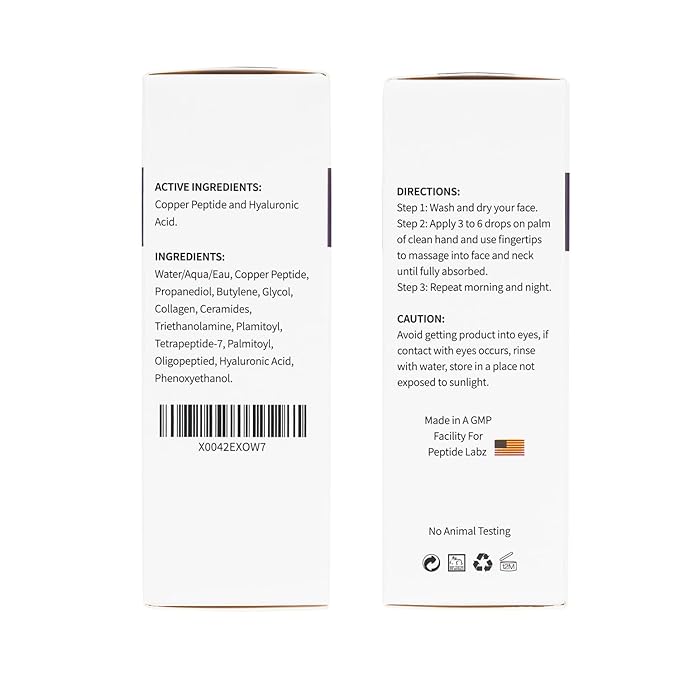 Copper Peptide Serum for Face - Anti Wrinkle - Hyaluronic Acid - Increase Collagen - 1oz/30ml - Anti Aging for Skin