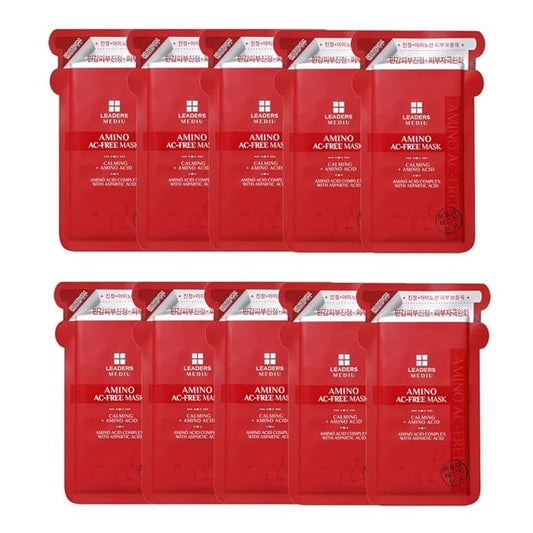 Leaders Mediu Amino AC-FREE Acne Control Facial Sheet Mask | AHAs, BHAs, Salicylic Acid, Snail Secretion, Chamomile | For Oily, Acne-Prone Skin, Reduces Blemishes (10 Sheets)