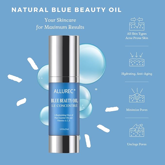AllureC® Blue Beauty Oil Luxury Beauty Facial Moisturzing Oil for Face Lips Dry Skin Midnight Recovery Essential Oil Concentrate