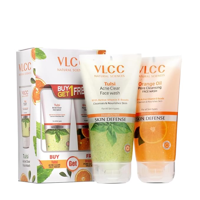 VLCC Holy Basil + Orange Oil Face Wash Combo for Acne & Pore Cleansing | Clears Pimple, Clogged Pores & Oil | Reduces Breakouts & Soothes Skin | 5.07 Fl Oz/150 ml (Pack of 2)