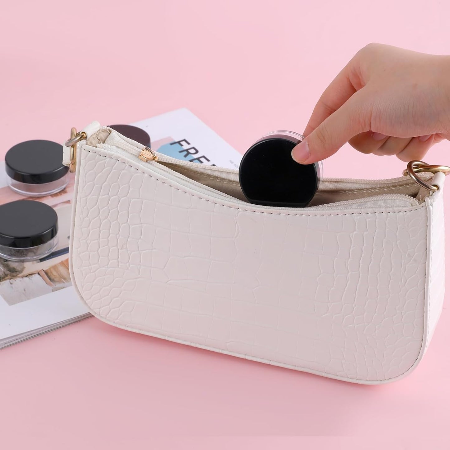 10 ml/ 0.34oz Refillable Loose Powder Container 4PCS Plastic Loose Powder Compact Container DIY Empty Makeup Powder Travel Container Case with Elasticated Net Sifter