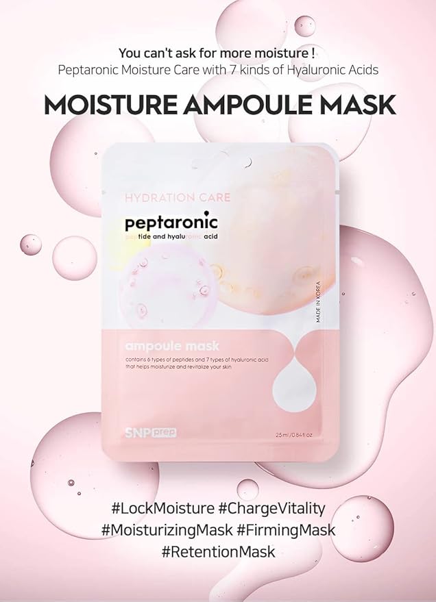 [K Beauty Snp] Peptaronic Ampoule Sheet Mask | Peptide and Hyaluronic Acid Sheet Mask | Hydrating, Moisturizing, and Friming for Dry Skin Types | Korean Skin Care Facial Mask | 10 Sheets