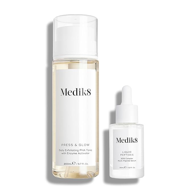 Medik8 Serum Tonic Duo - Liquid Peptides - Gentle, Cleansing Exfoliant Toner - Smoothing, Firming Multi Peptide Serum - 2 pc