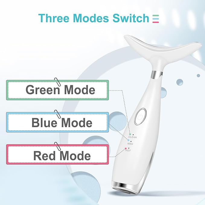 Neck Face Beauty Device, Skin Care Face Massager, 3 in 1 Facial Massage Tool with Heating & Vibration, White